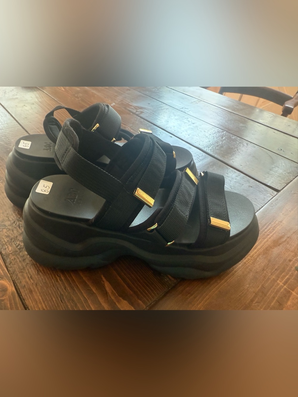 Black Platform Sport Sandals with Gold Hardware